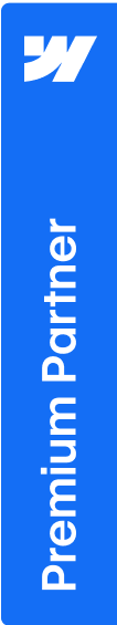 Vertical blue badge with white text reading Premium Partner and a white logo at top.